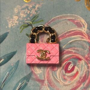 Chanel Pink Quilted Handbag Charm with Gold Accents